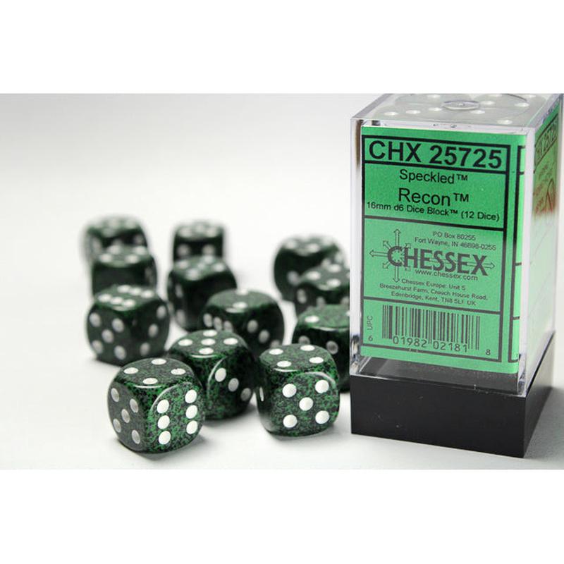 Chessex 25725 Speckled 16mm d6 Recon Dice Block (12 dice)