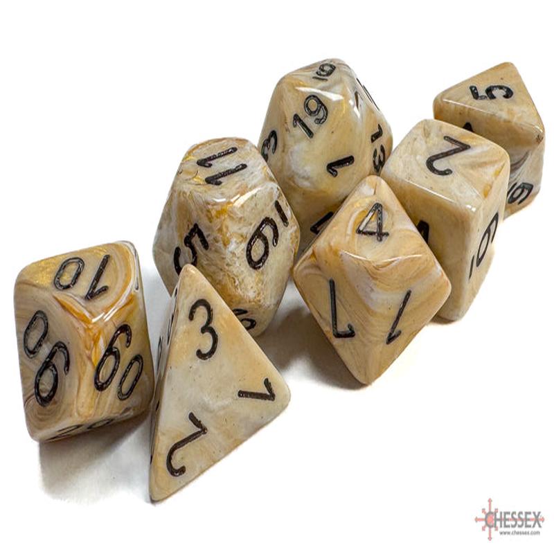 Chessex 27402 Marble Ivory w/black Classic Polyhedral