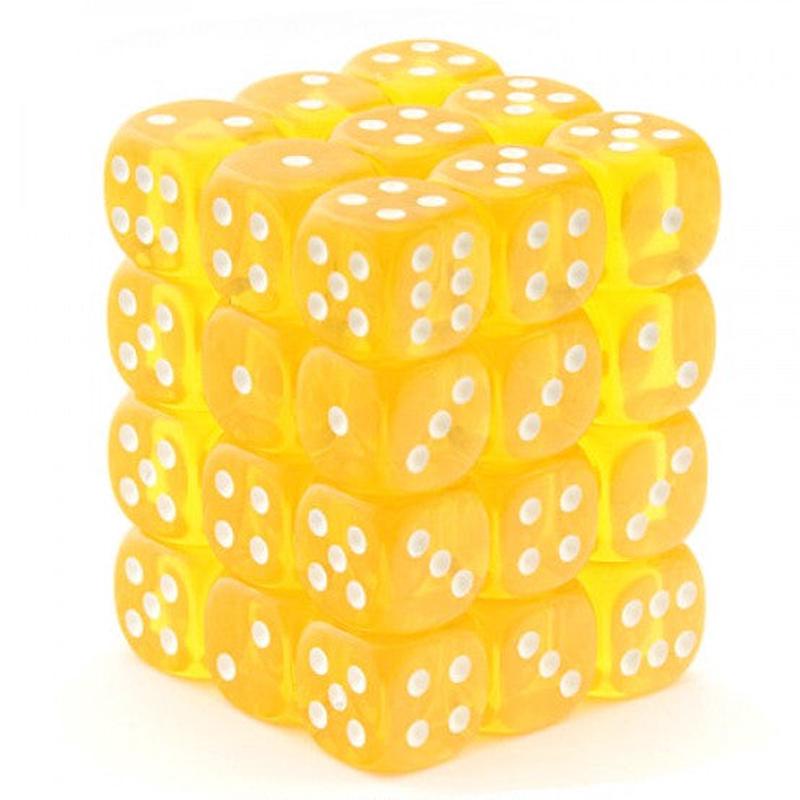 Chessex 23802 Translucent 12mm d6 Yellow/white Dice Block (36 dice)