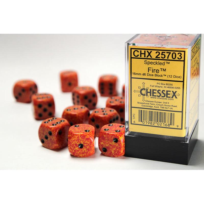 Chessex 25703 Speckled 16mm d6 Fire Dice Block (12 dice)