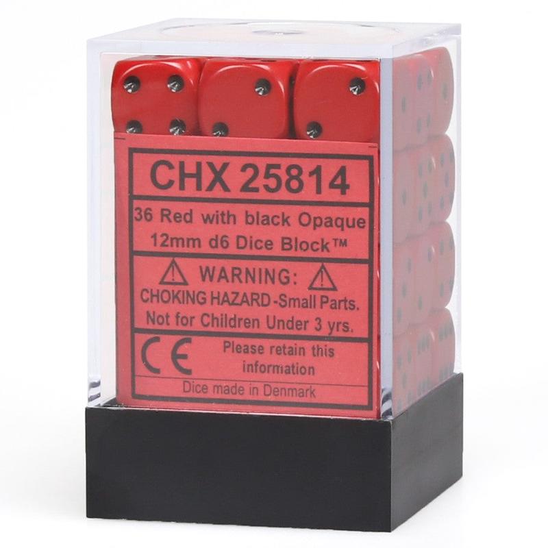 Chessex 25814 Opaque 12mm d6 Red/black Dice Block (36 dice)