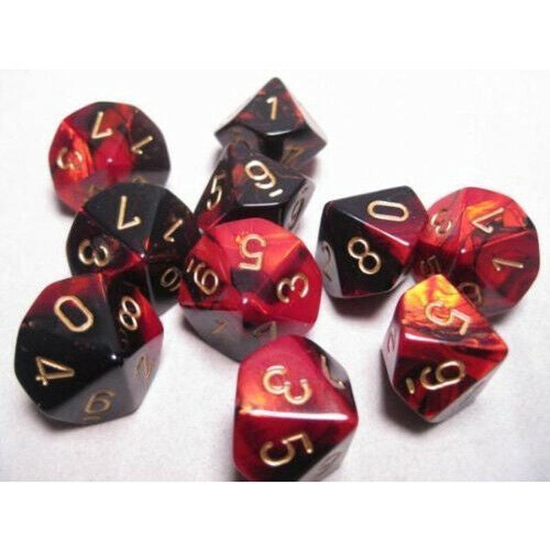Chessex 26233 Gemini Black-Red/gold Set of Ten d10s