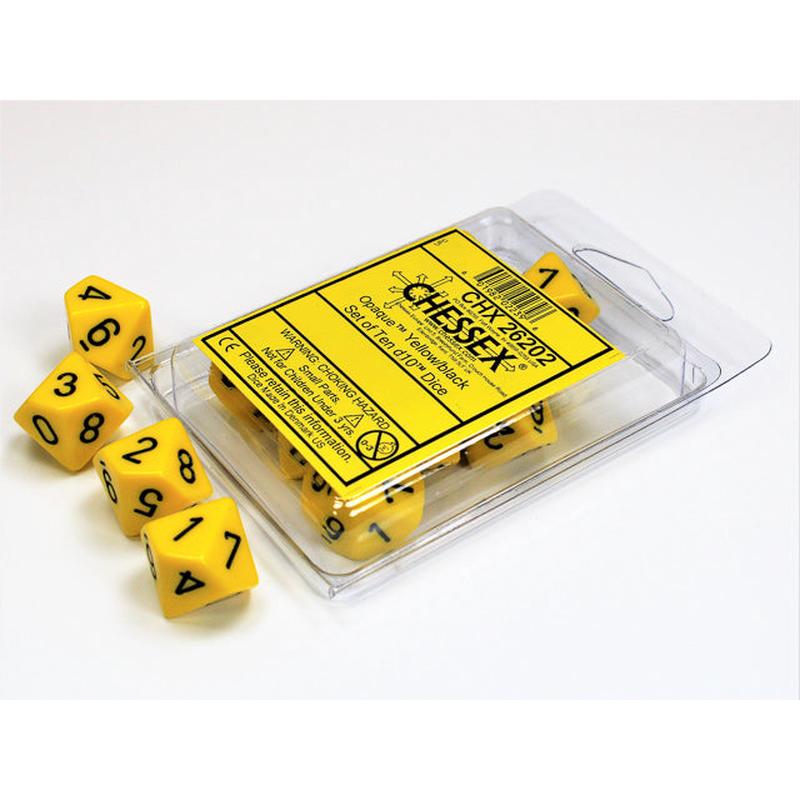 Chessex 26202 Opaque Yellow/black Set of Ten d10s