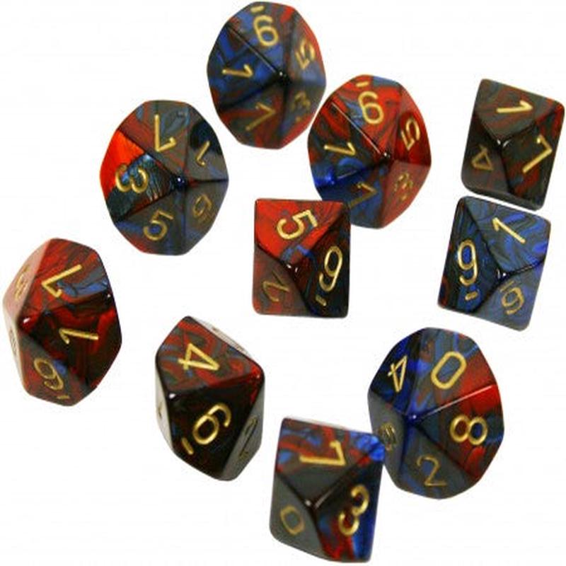 Chessex 26229 Gemini Blue-Red/gold Set of Ten d10s
