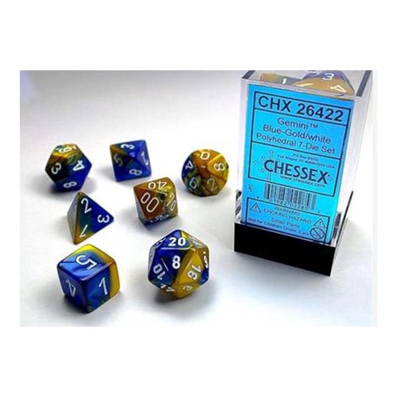 Chessex 26422 Gemini Blue-Gold w/white Classic Polyhed