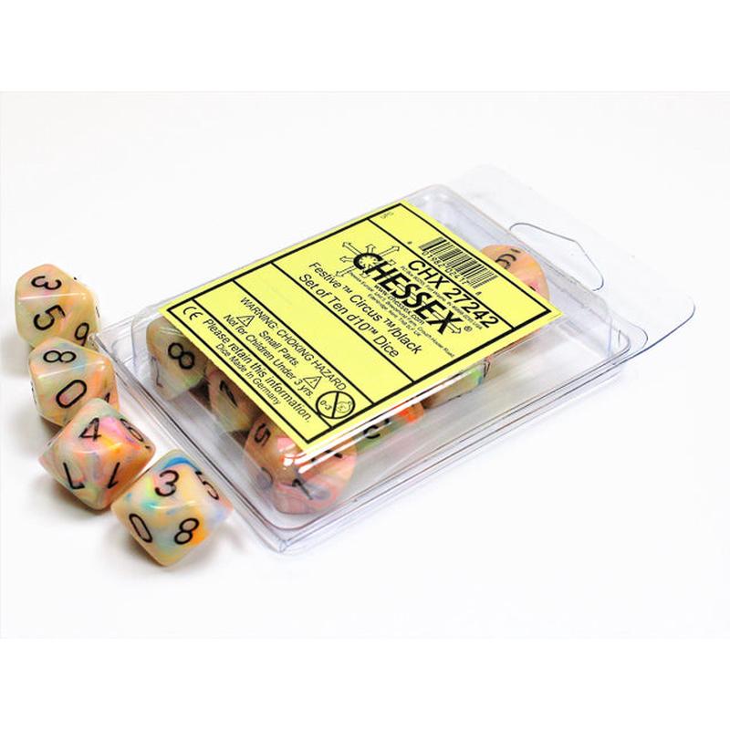 Chessex 27242 Festive Circus/black Set of Ten d10s