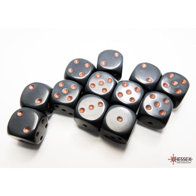 Chessex 25620 Opaque 16mm d6 Dark Grey/copper Dice Block (12 dice)