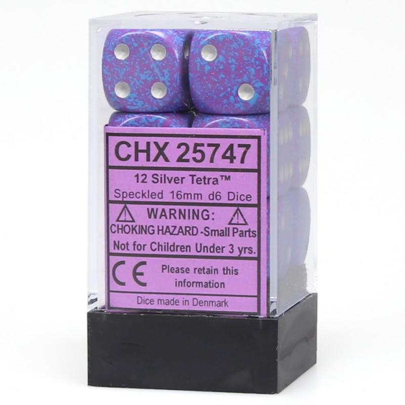 Chessex 25747 Speckled 16mm d6 Silver Tetra Dice Block (12 dice)