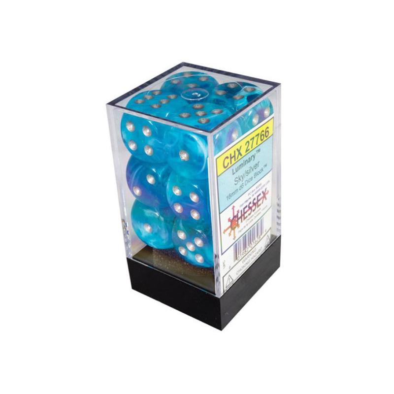 Chessex 27766 Luminary 16mm d6 Sky/silver Dice Block (12 dice)