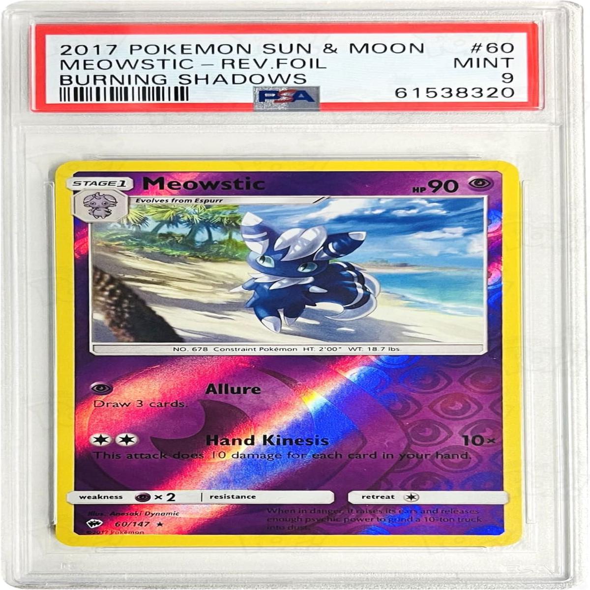 Pokemon TCG: SM - Burning Shadows Meowstic 60/147 Reverse Holo PSA 9