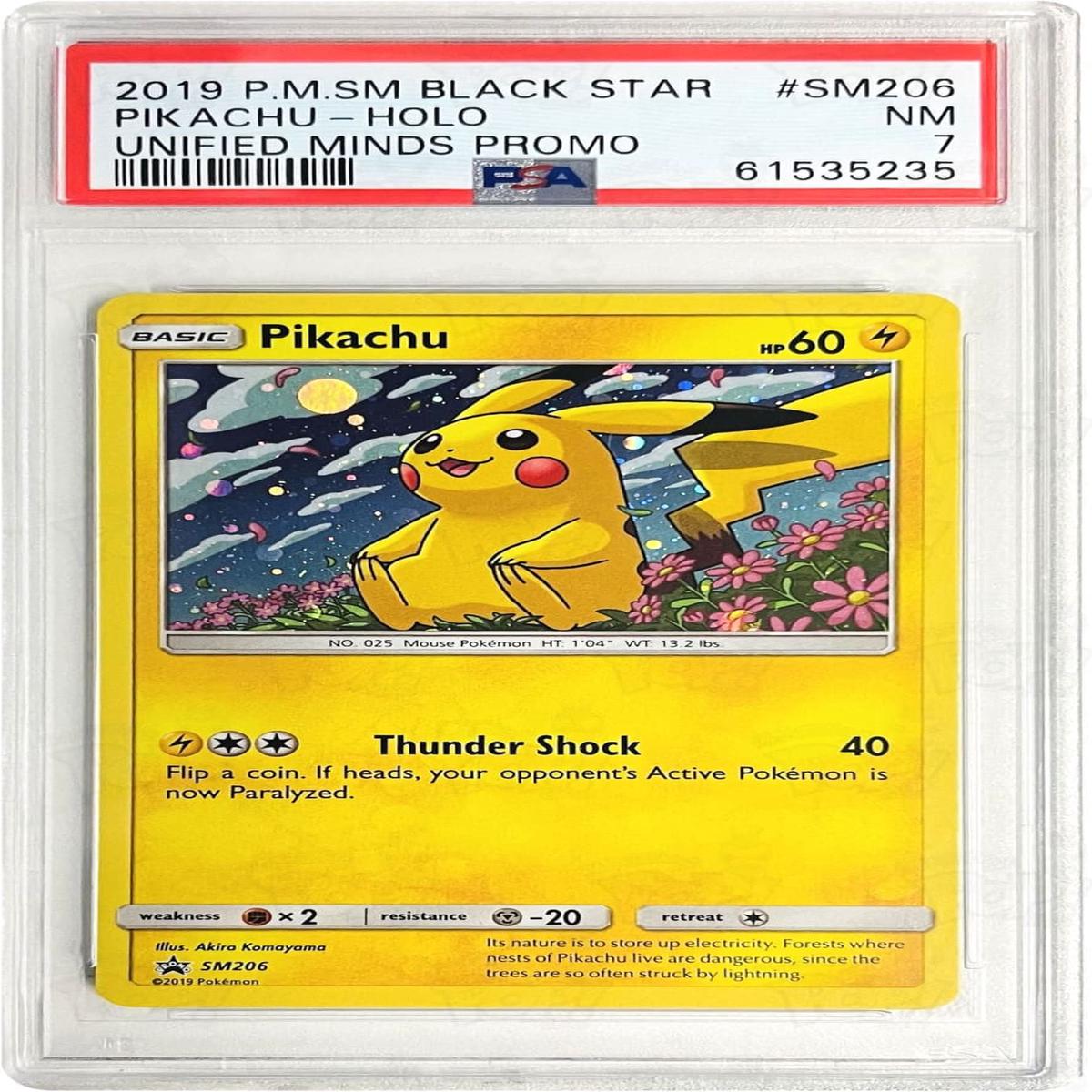 Pokemon TCG: Unified Minds Promo Pikachu Black Star SM206 PSA 7