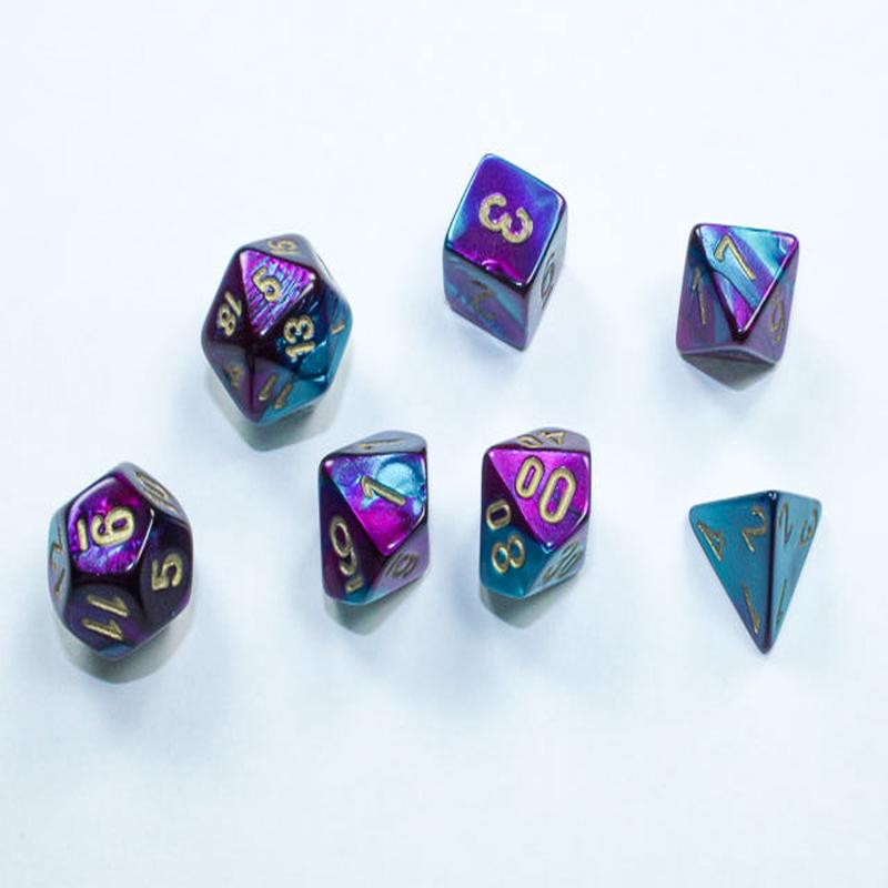 Chessex 20649 Gemini Mini-hedral Purple-Teal/gold 7-Die Set