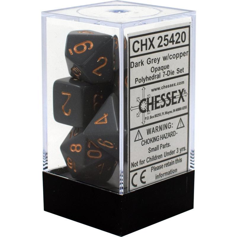 Chessex 25420 Opaque Polyhedral Dark Grey/copper 7-Die Set