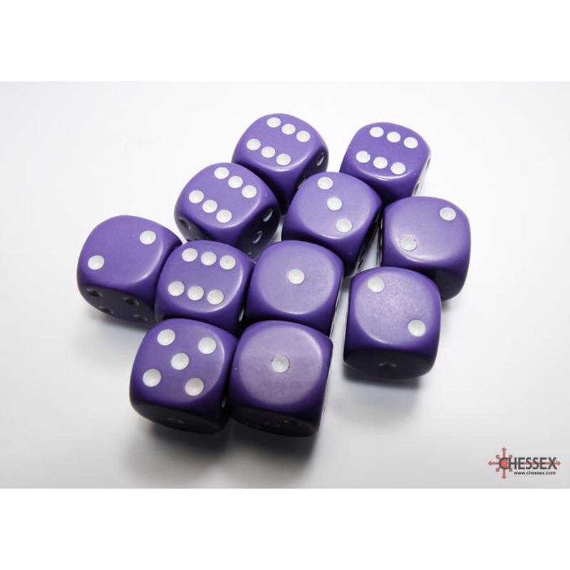 Chessex 25607 Opaque 16mm d6 Purple/white Dice Block (12 dice)