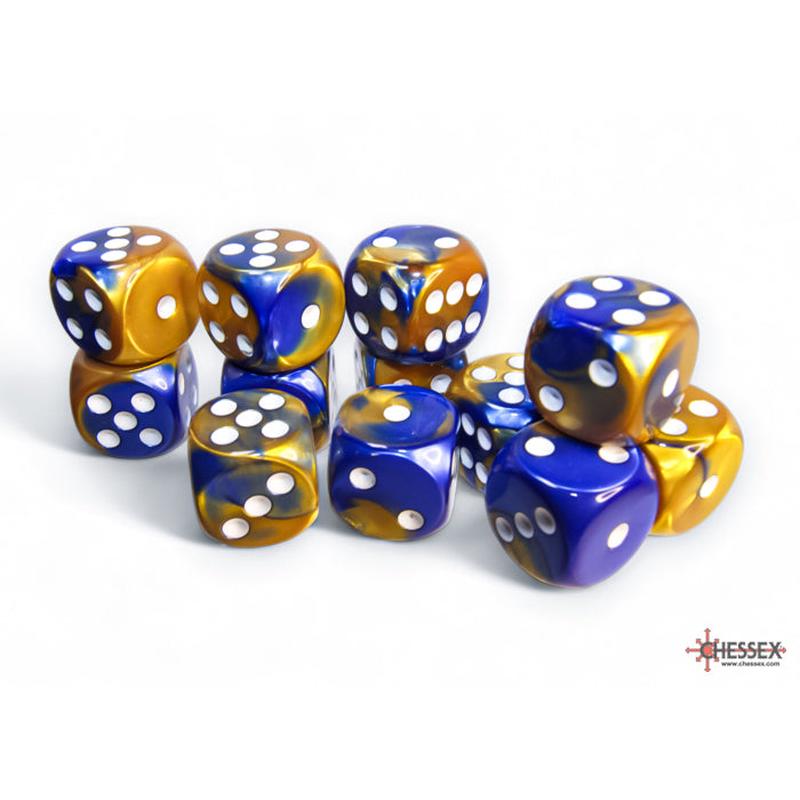 Chessex 26622 Gemini 16mm d6 Blue-Gold/white Dice Block (12 dice)