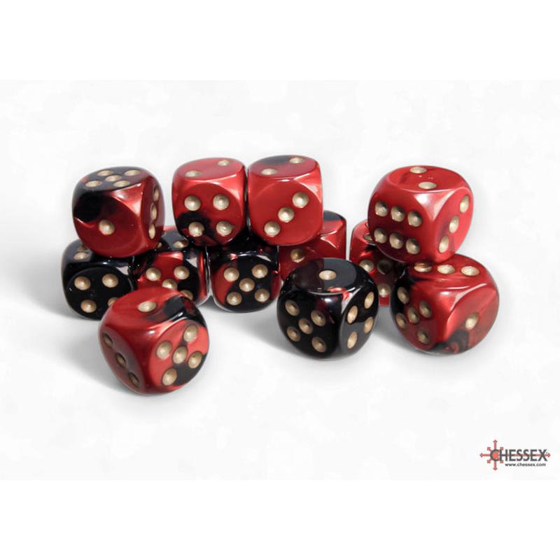 Chessex 26633 Gemini 16mm d6 Black-Red/gold Dice Block (12 dice)