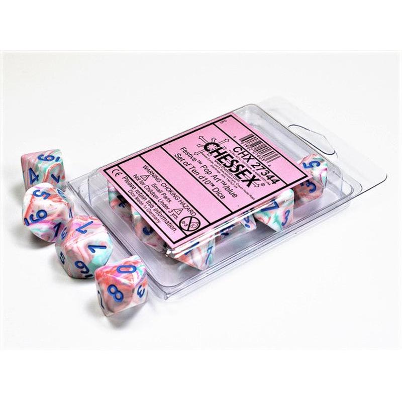 Chessex 27344 Festive Pop Art/blue Set of Ten d10s