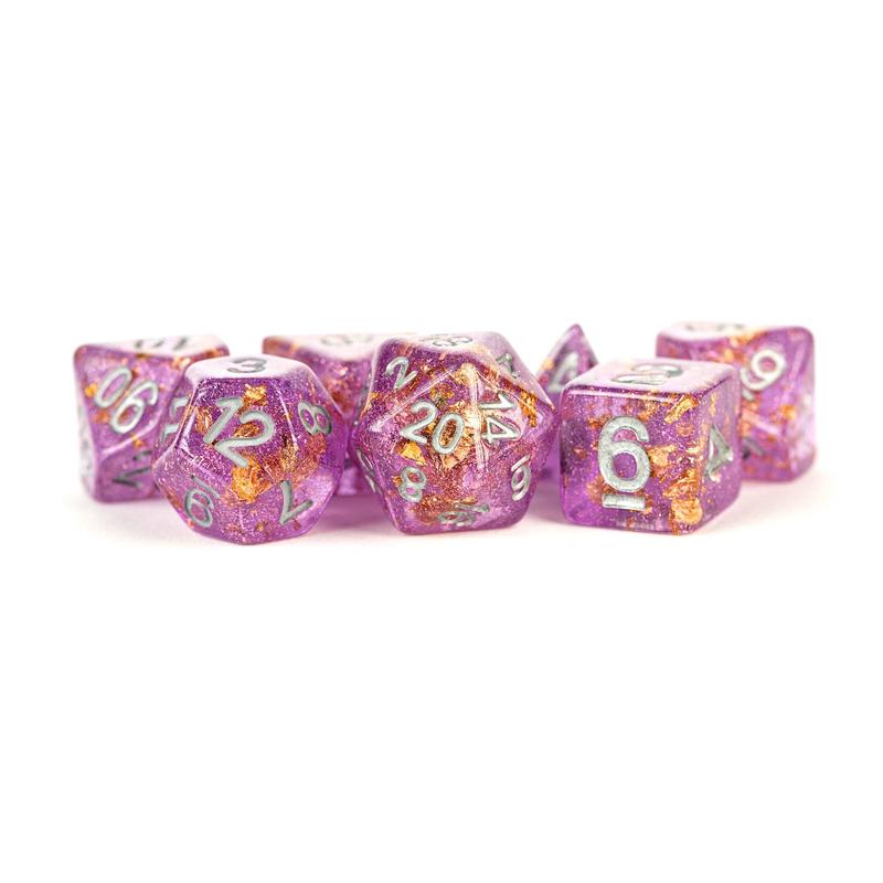 MDG MDG621 Resin Polyhedral Dice Set: Purple w/ Gold Fo