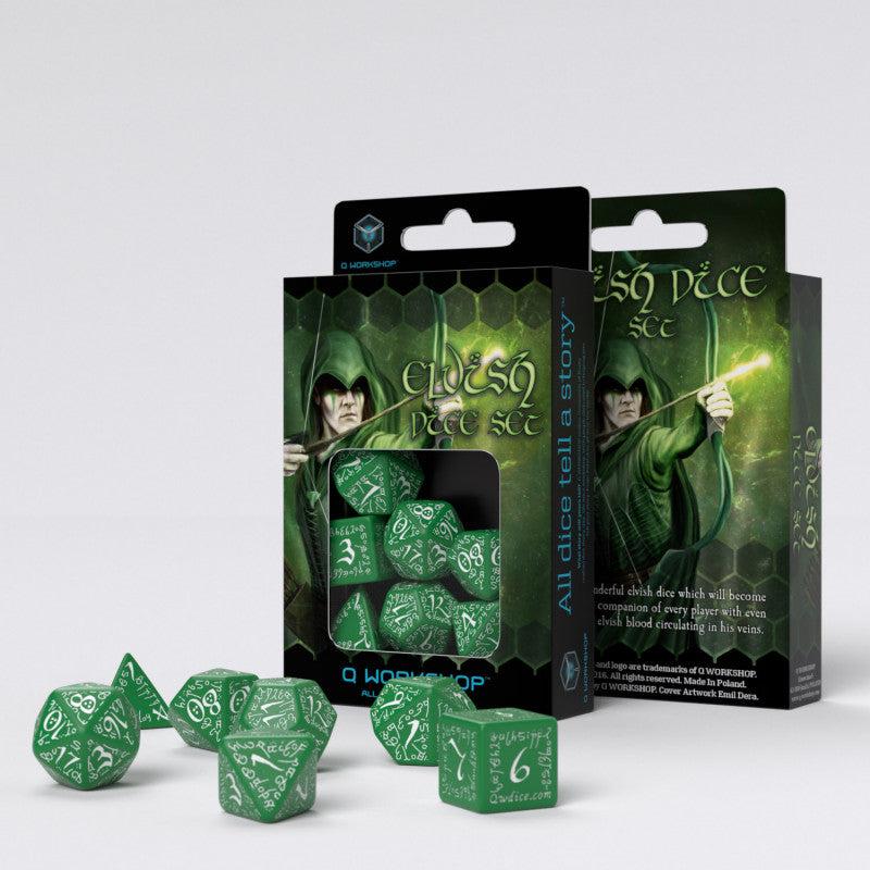 Q Workshop SELV03 Elvish Green & white Dice Set