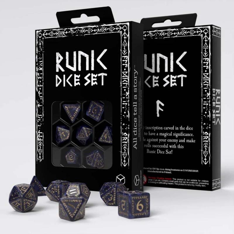Q Workshop SRUN09 Runic Mixed Blue & Gold Dice Set
