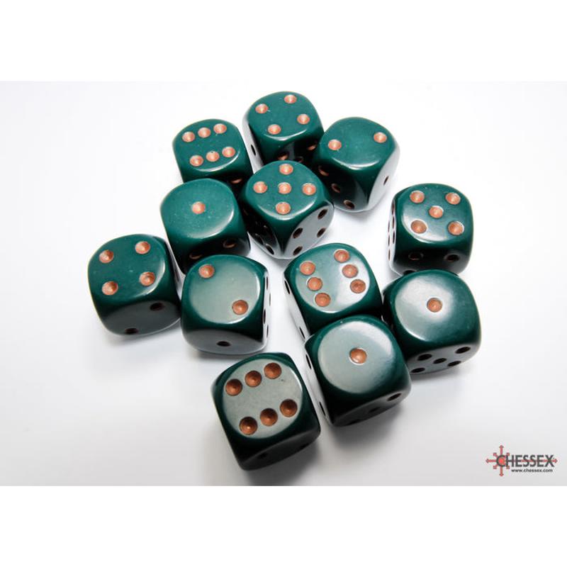 Chessex 25615 Opaque 16mm d6 Dusty Green/copper Dice Block (12 dice)