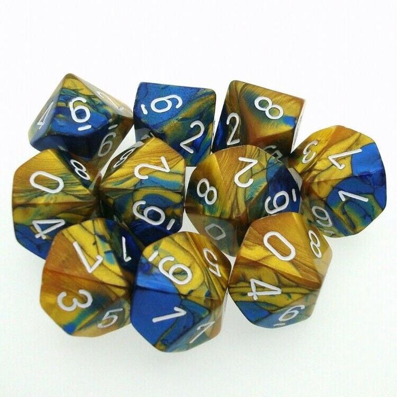 Chessex 26222 Gemini Blue-Gold/white Set of Ten d10s