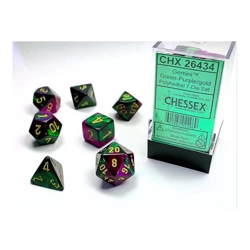 Chessex 26434 Gemini Green-Purple/Gold 7-Die Set