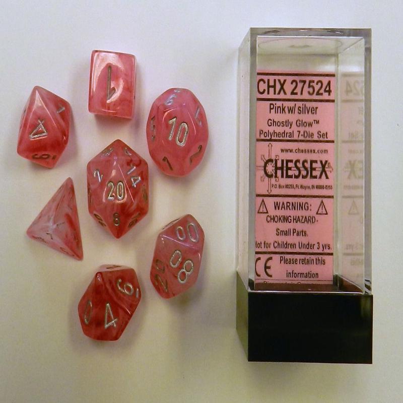 Chessex 27524 Ghostly Glow Polyhedral Pink/silver 7-Die Set