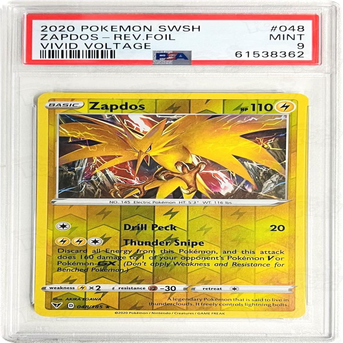Pokemon TCG: SWSH04: Vivid Voltage Zapdos 048/185 / Reverse Holo PSA 9
