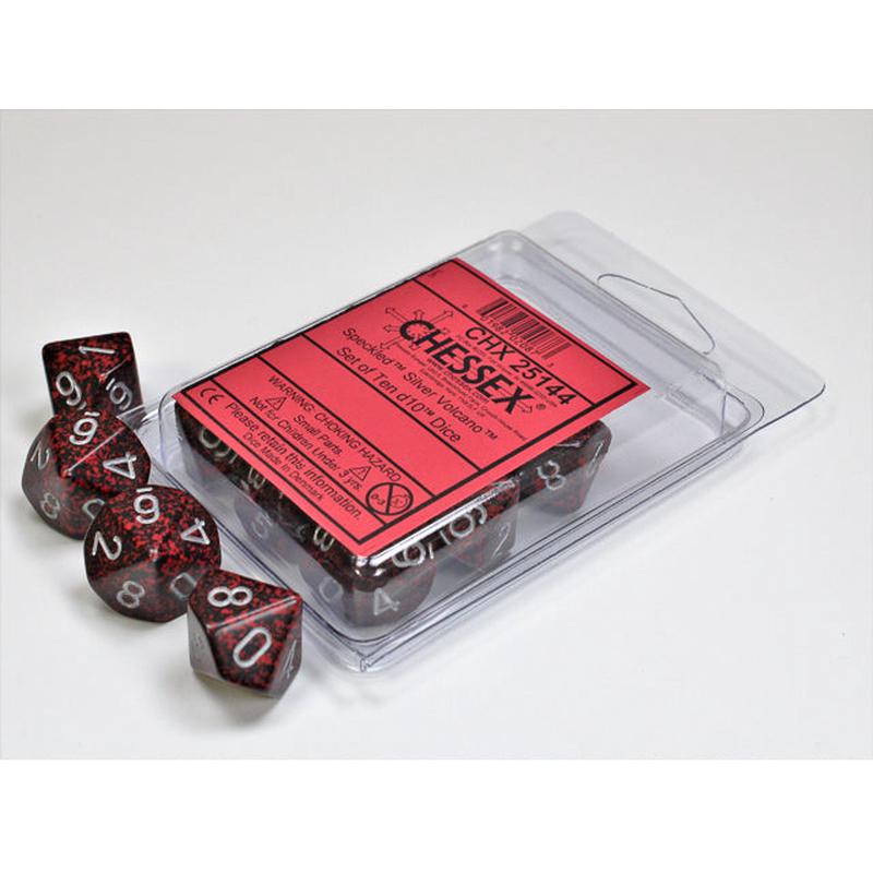 Chessex 25144 Speckled Silver Volcano Set of Ten d10s