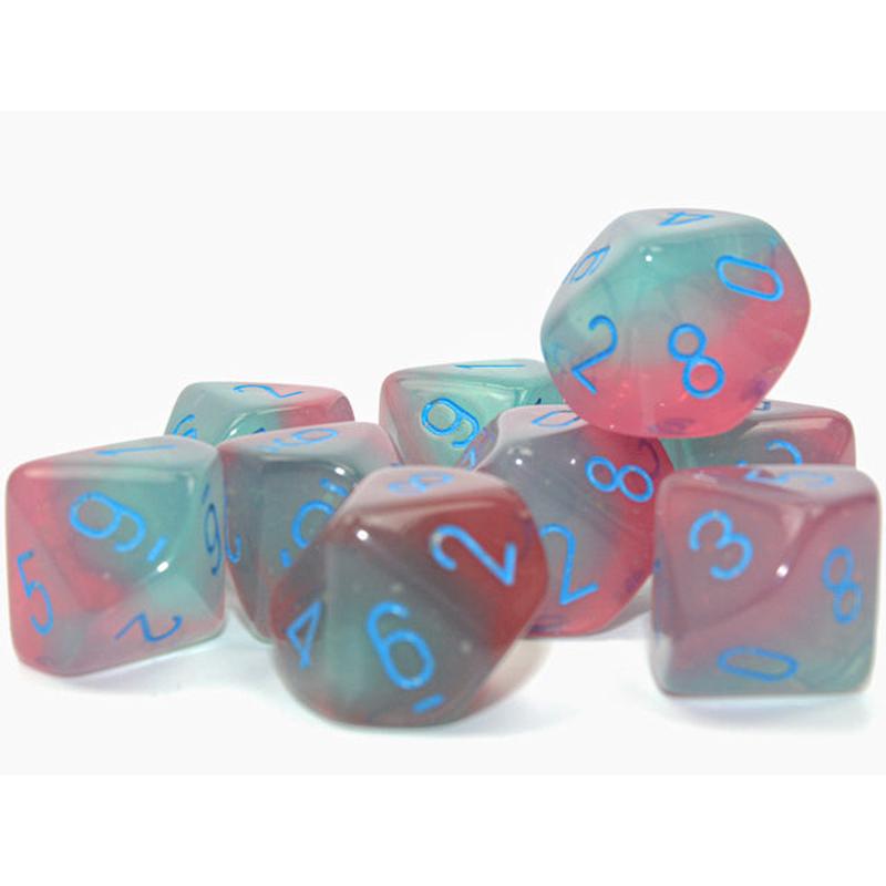 Chessex 26264 Gemini Gel Green-Pink/blue Luminary Set of 10 d10s