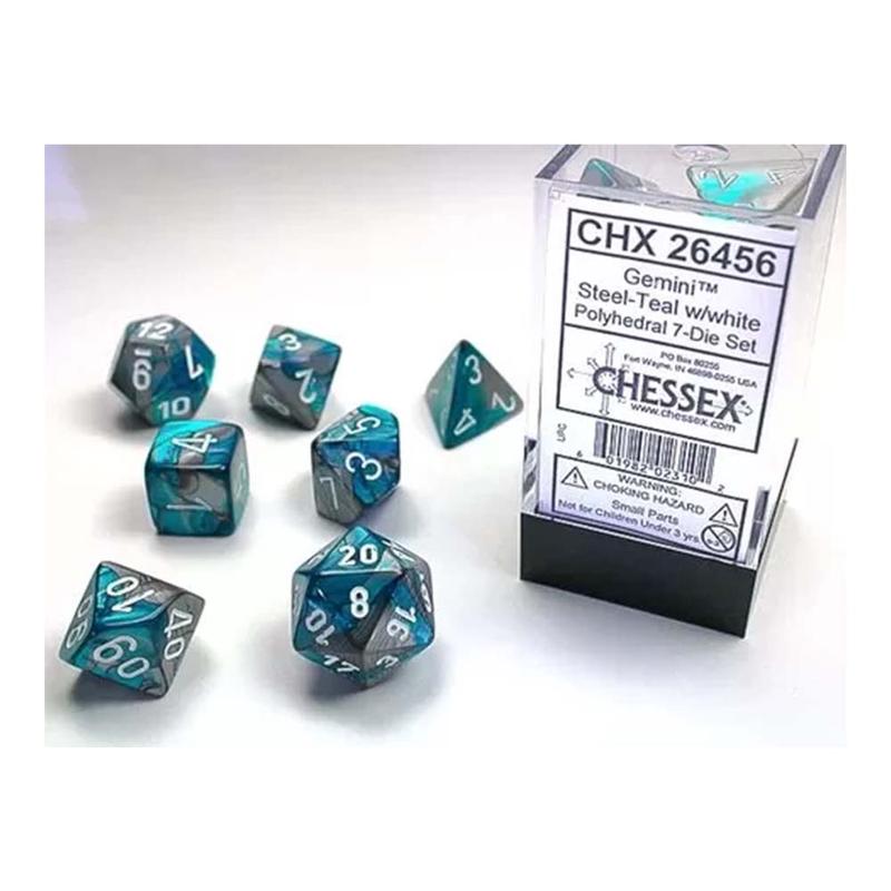 Chessex 26456 Gemini Steel-Teal w/White Classic Polyhe
