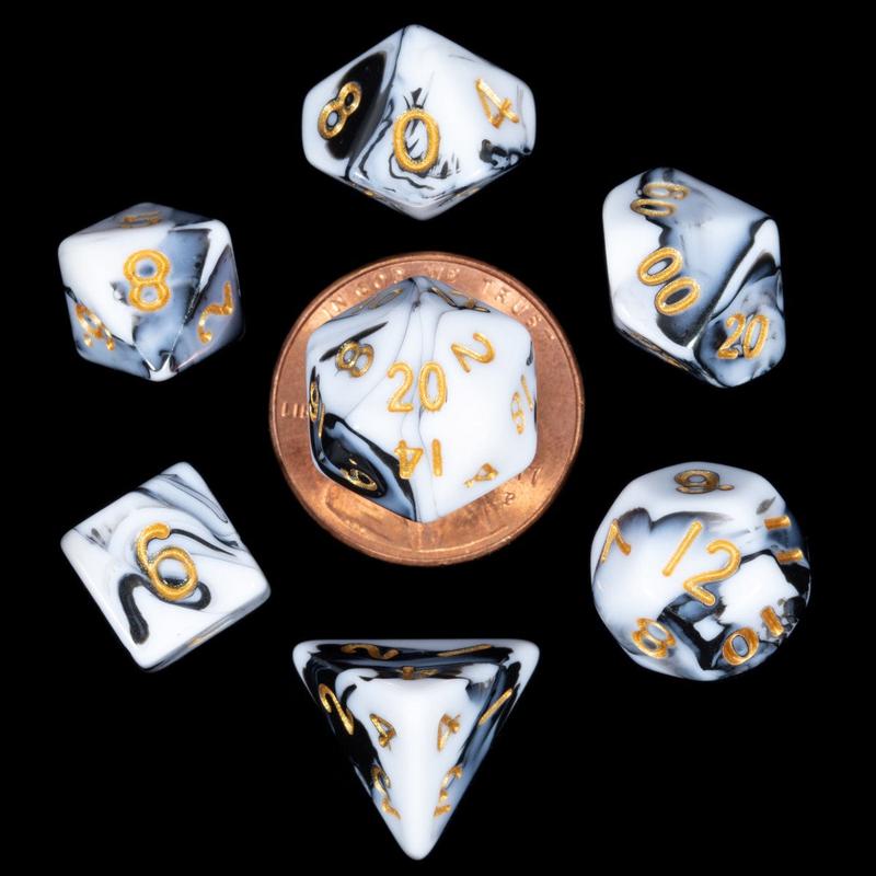 MDG MDG41038 Mini Polyhedral Dice Set: Marble with Gold N