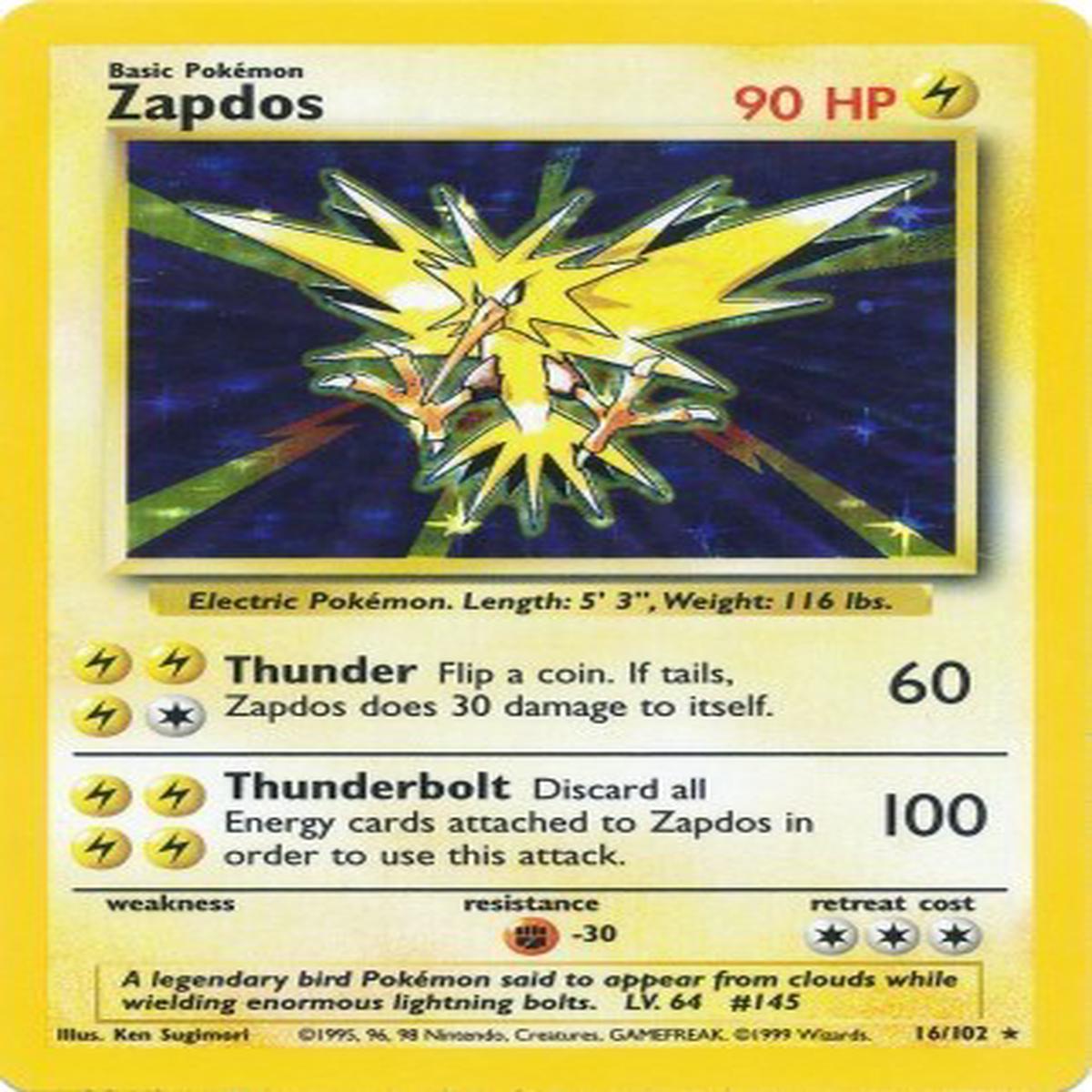 Zapdos HOLO Base Set #16/102 Pokemon Trading Card