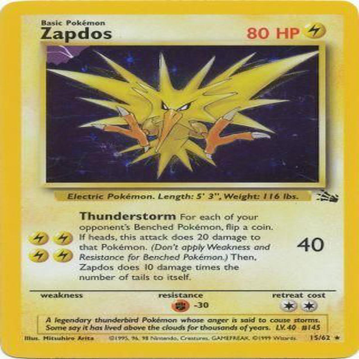 Zapdos HOLO Fossil #15/62 Pokemon Trading Card