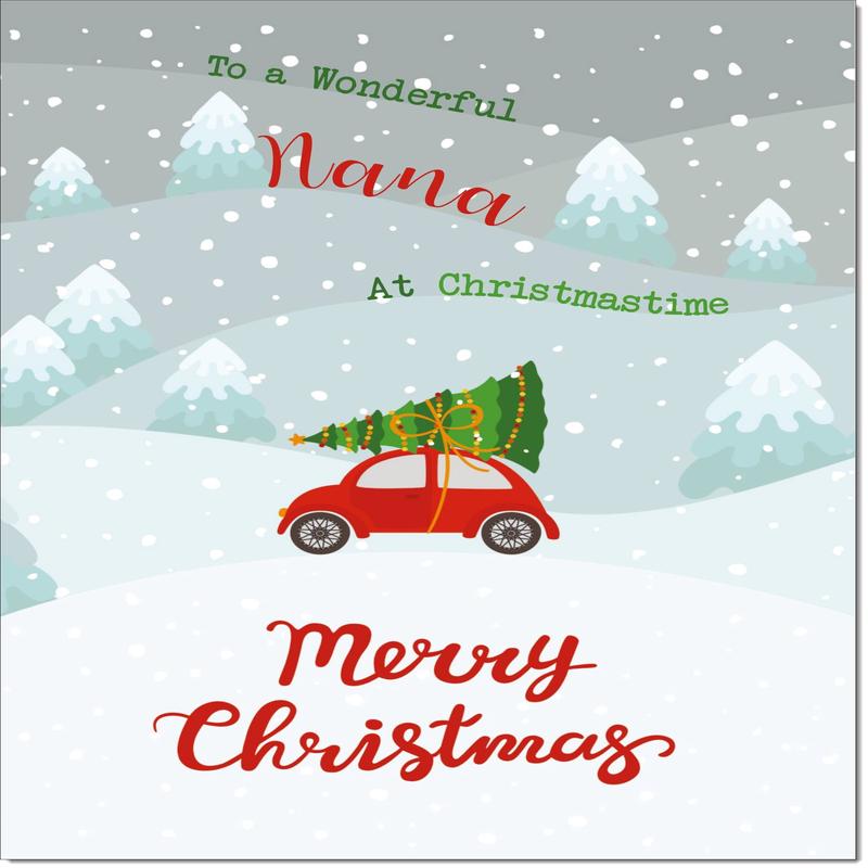 Nana Christmas Card Christmas Tree on Car