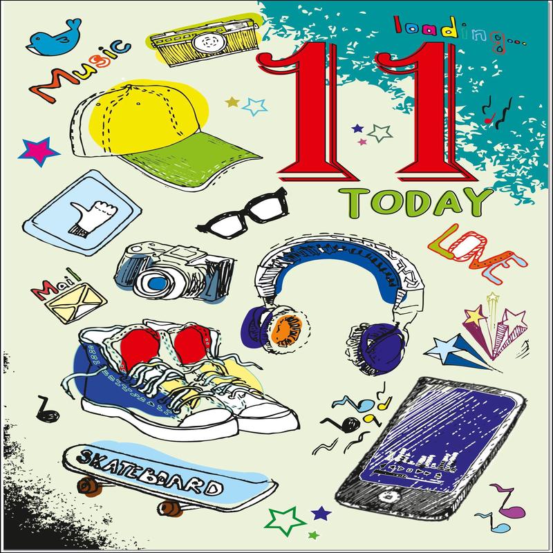 11th Birthday Card Age 11 for Boy Funky Icons