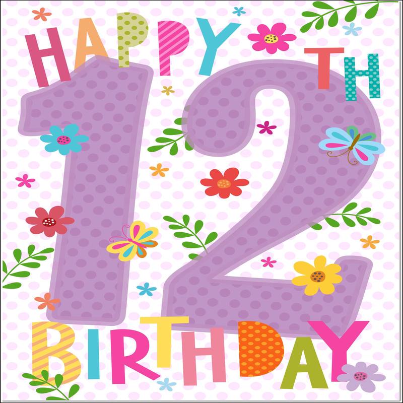 12th Birthday Card Age 12 for Girl Floral Numbers