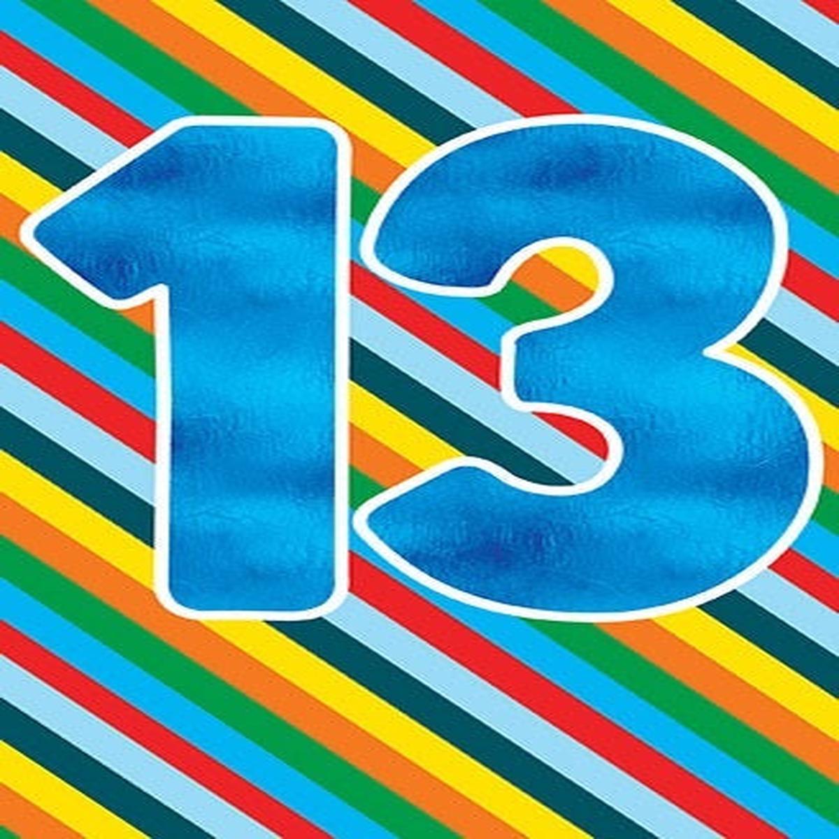 13th Birthday Card Striped With Blue Background