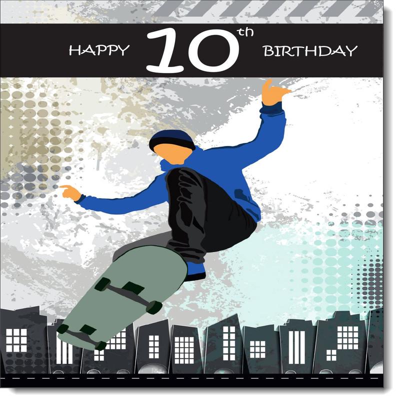 10th Birthday Card Age 10 for Boy Skateboarding