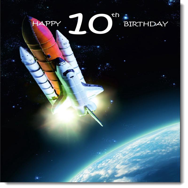 10th Birthday Card Age 10 for Boy Rocket Ship in Space