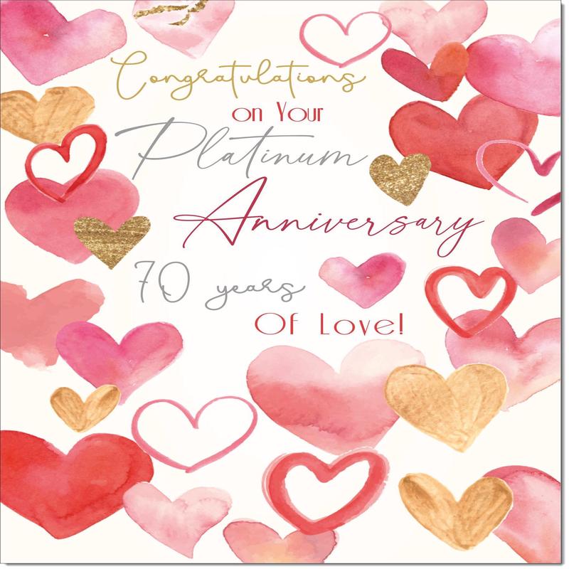 Your Platinum 70th Wedding Anniversary Card Love Hearts