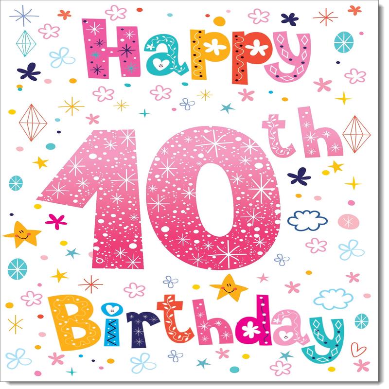 10th Birthday Card Age 10 for Girl Pretty Font