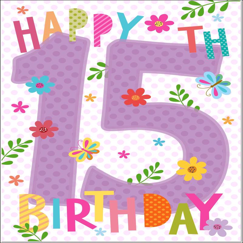 15th Birthday Card Age 15 for Girl Floral Numbers