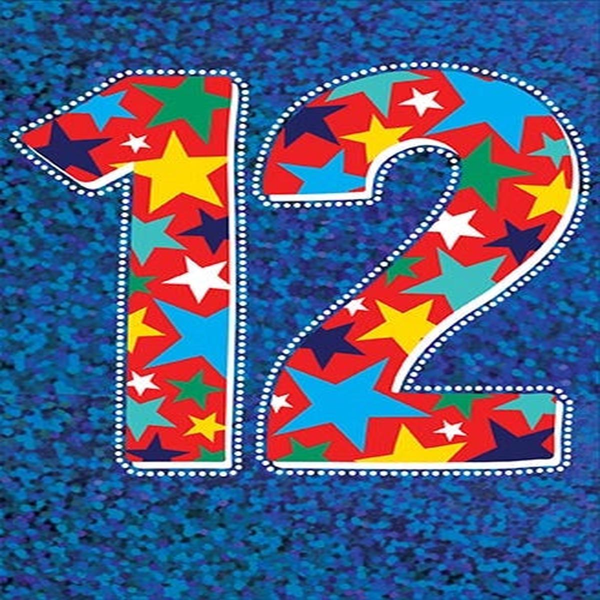 12th Birthday Card Blue With Coloured Stars