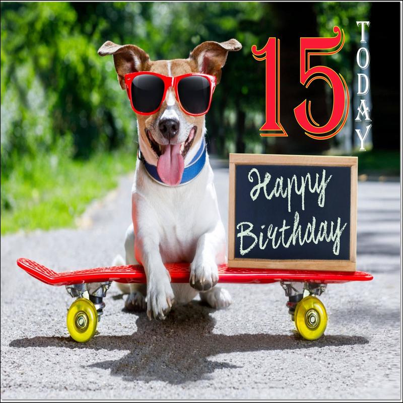 15th Birthday Card Age 15 for Boy Cool Skateboarding Jack Russell